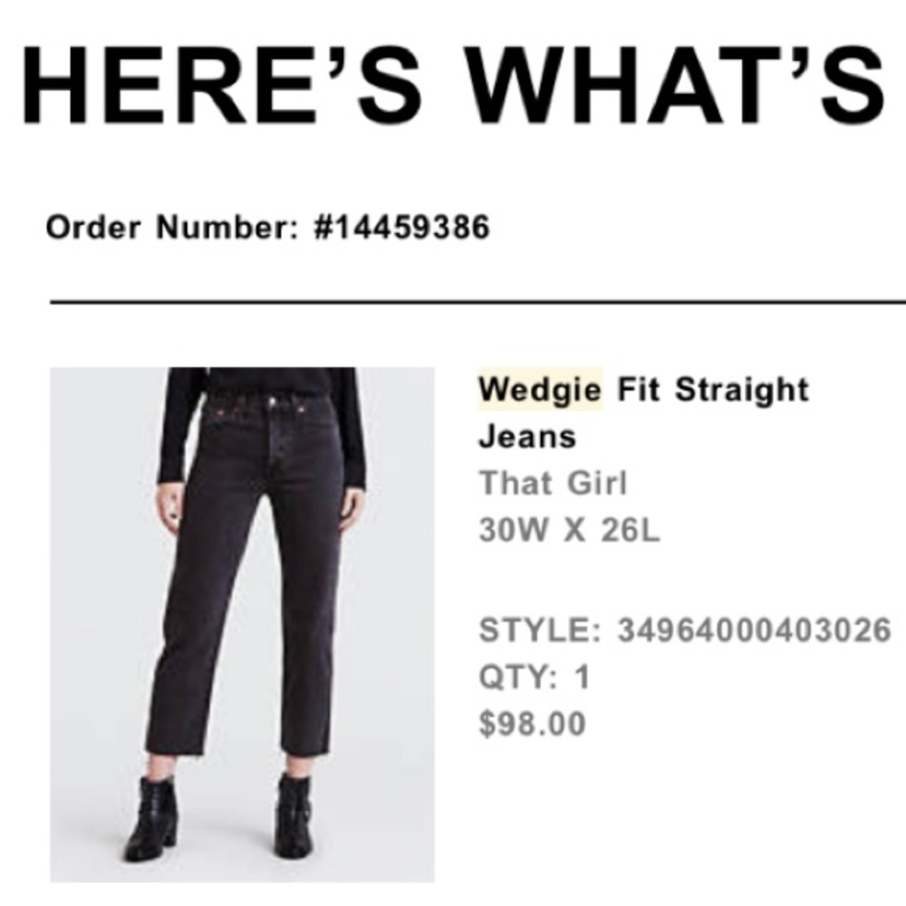 Levi’s Wedgie Fit Straight Black Denim Jeans 30Wx26L